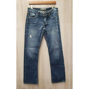 BKE Tenley Jeans Womens 28x33.5 Blue Western Distressed whiskered thick stitch
